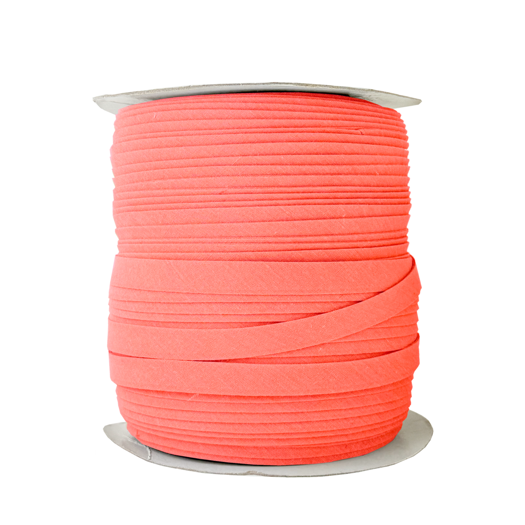 apple red 1/2" double fold bias tape on a spool from Heit's Wholesale bulk sewing supply company