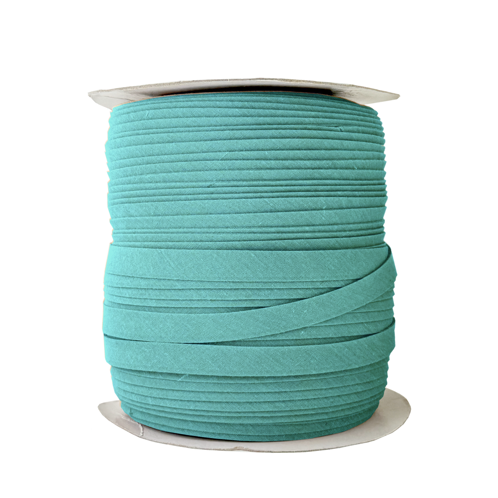 aquarius blue 1/2" double fold bias tape on a spool from Heit's Wholesale bulk sewing supply company