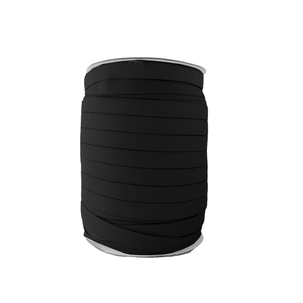 black 1/2" knit elastic on a spool from Heit's Wholesale bulk sewing supply company