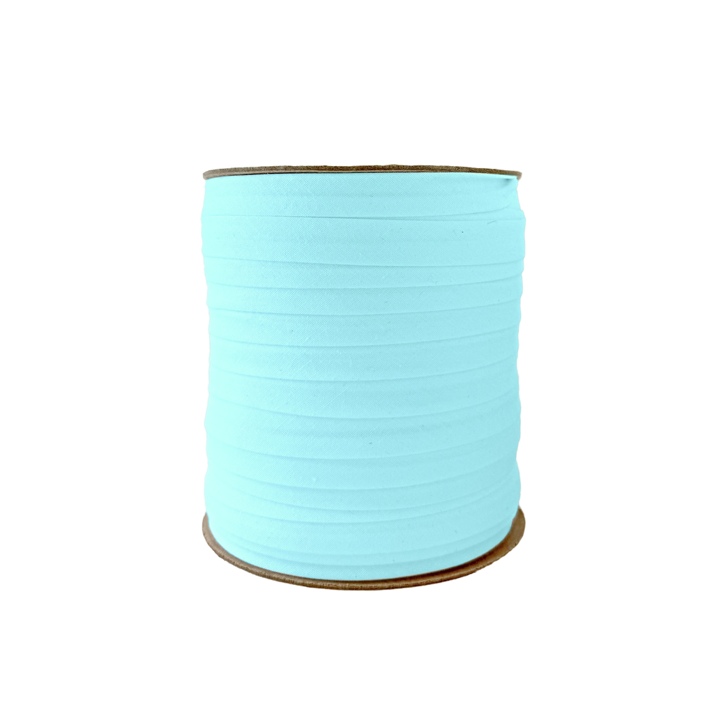blue 1/2" single fold bias tape on a spool from Heit's Wholesale bulk sewing supply company