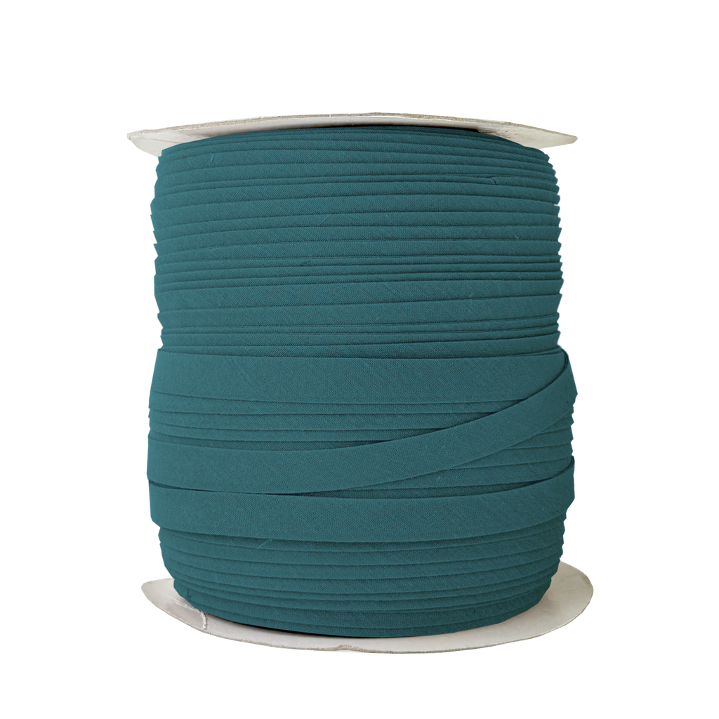 bottle green 1/2" double fold bias tape on a spool from Heit's Wholesale bulk sewing supply company