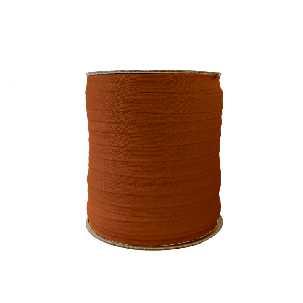 brown 1/2" single fold bias tape on a spool from Heit's Wholesale bulk sewing supply company