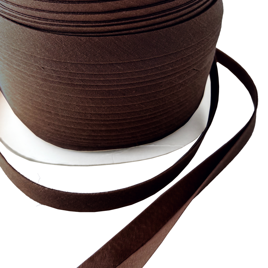 close up of the charlie brown 1/2" double fold bias tape on a spool from Heit's Wholesale bulk sewing supply company