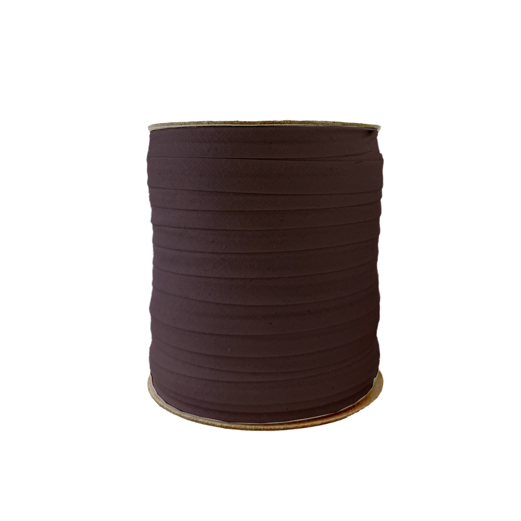 chocolate brown 1/2" single fold bias tape on a spool from Heit's Wholesale bulk sewing supply company