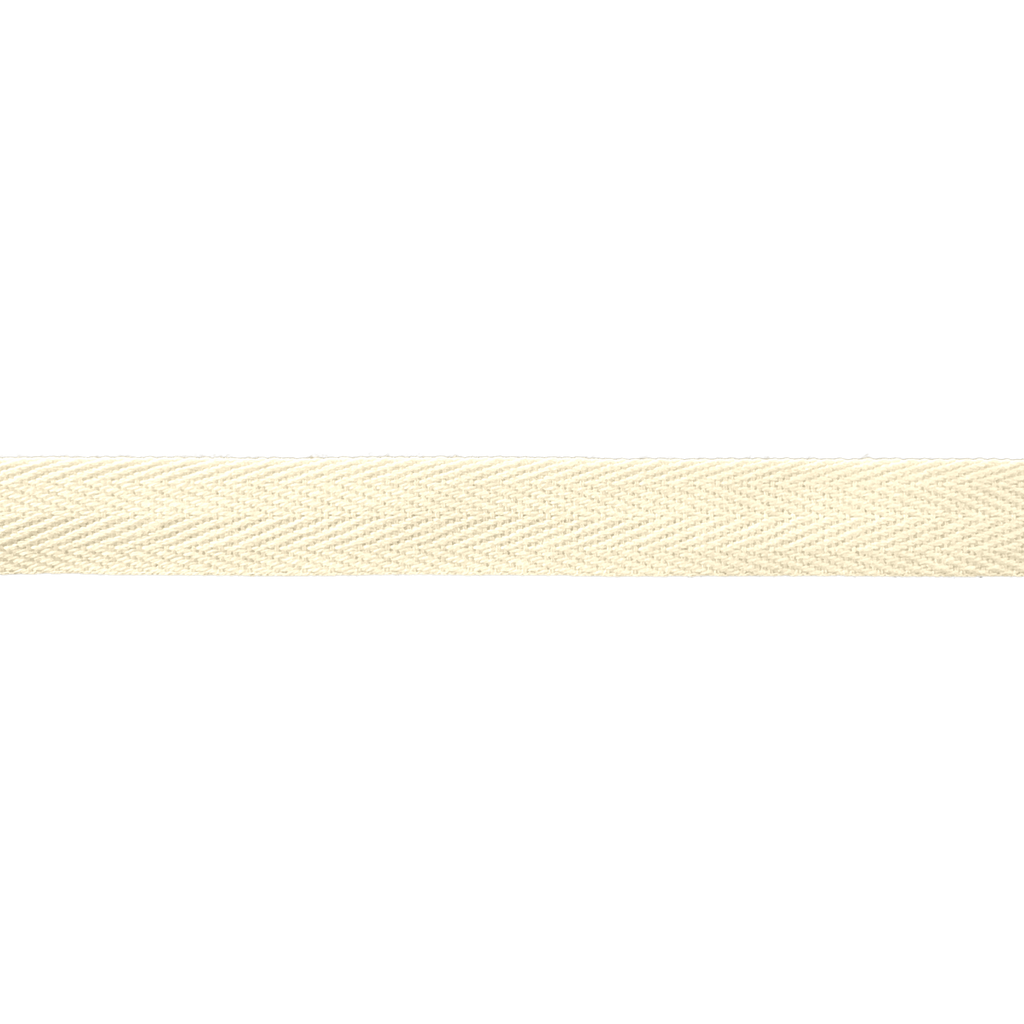 close up of the ivory 1/2" cotton twill tape on a spool from Heit's Wholesale bulk sewing supply company