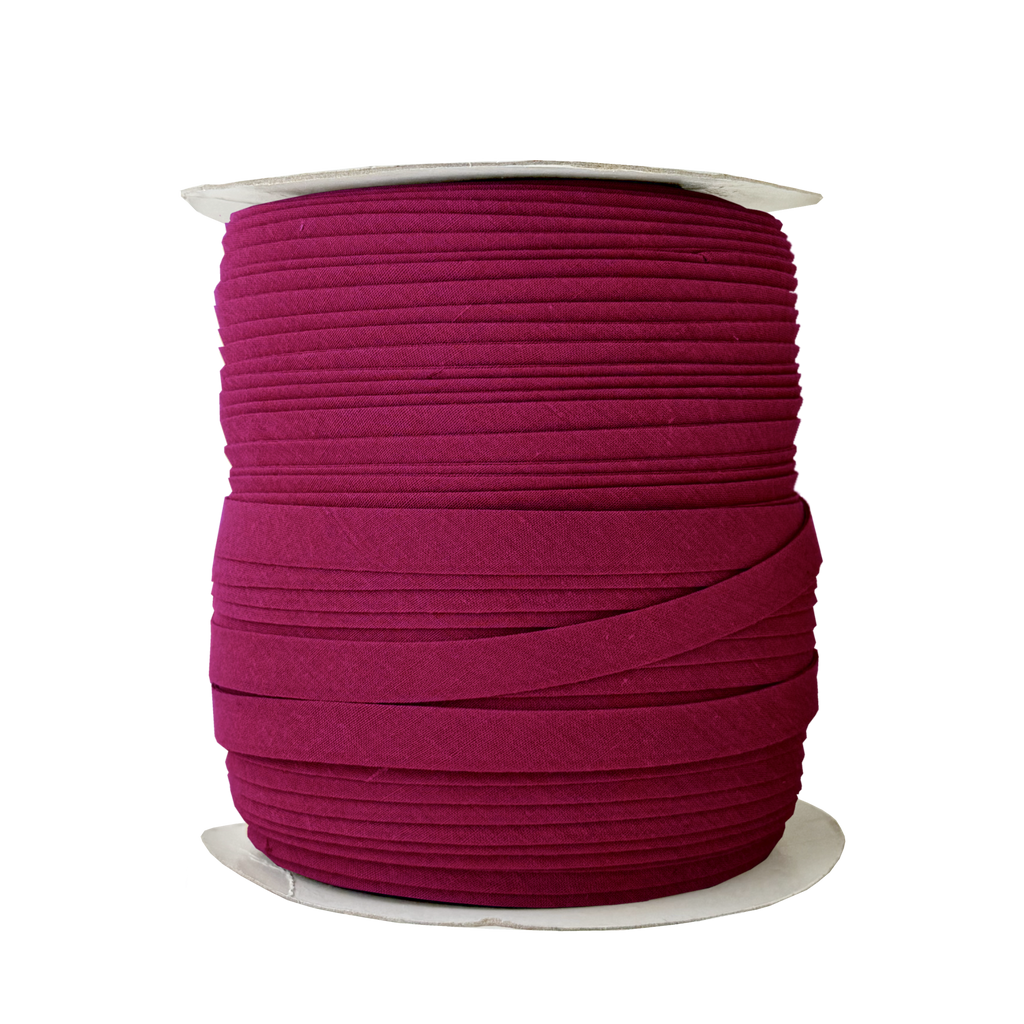 cranberry 1/2" double fold bias tape on a spool from Heit's Wholesale bulk sewing supply company