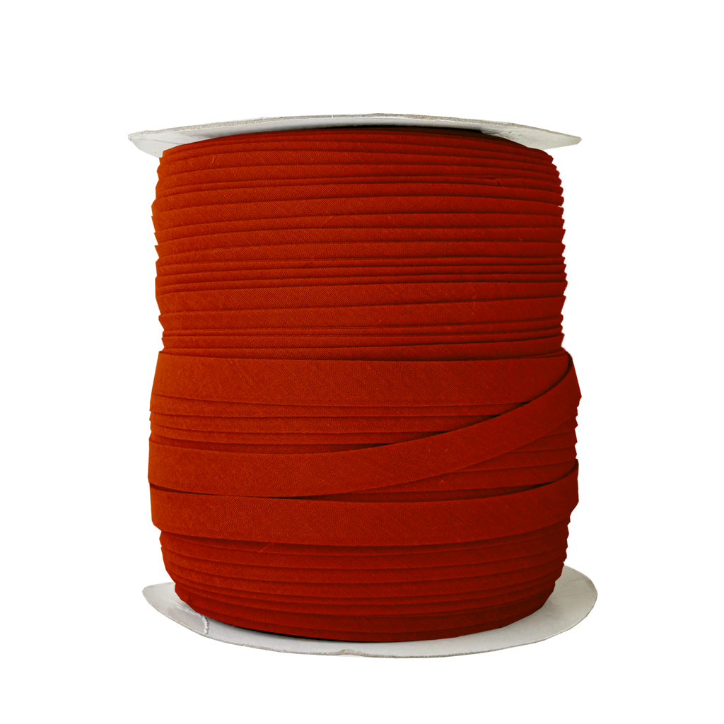 crimson 1/2" double fold bias tape on a spool from Heit's Wholesale bulk sewing supply company