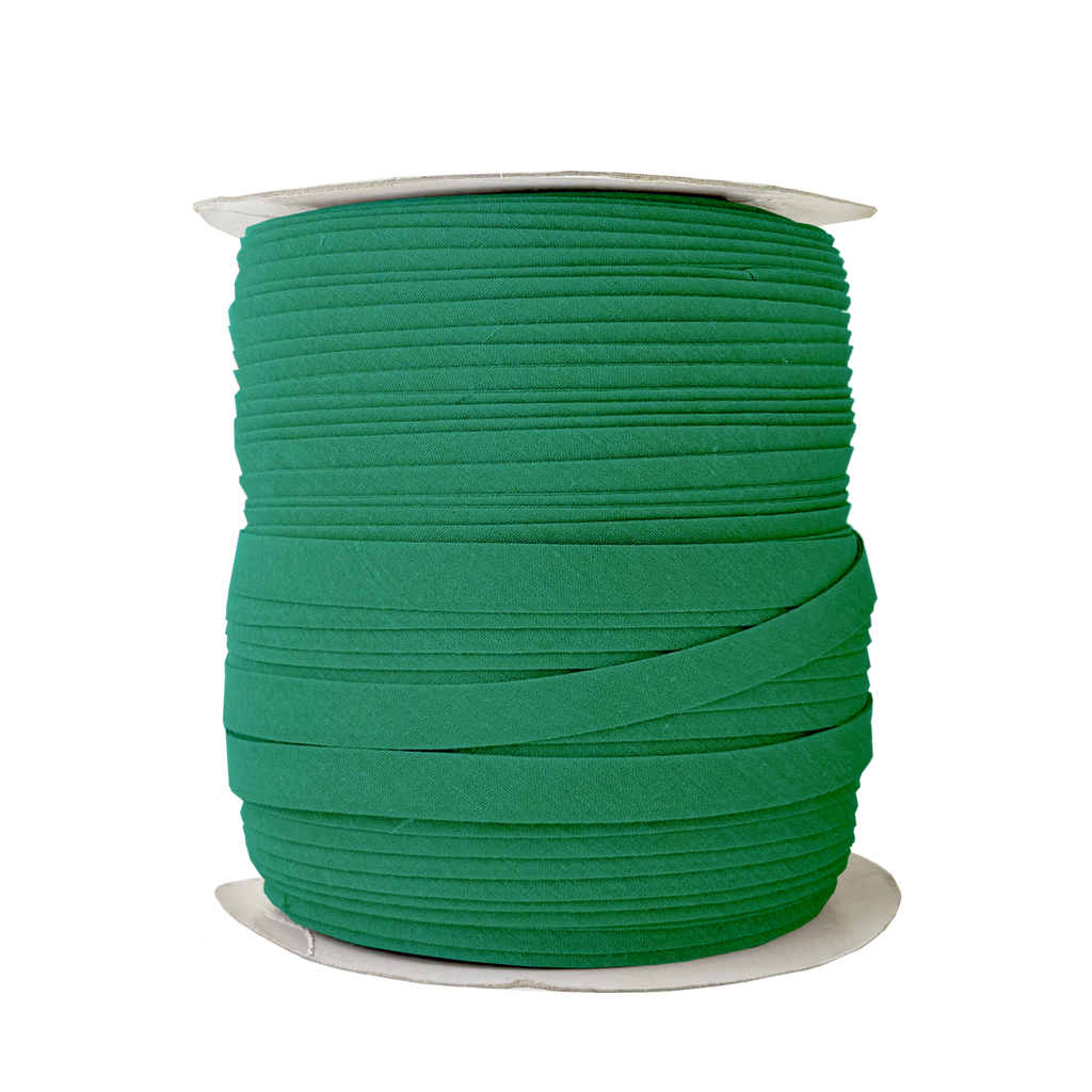 crystal green 1/2" double fold bias tape on a spool from Heit's Wholesale bulk sewing supply company