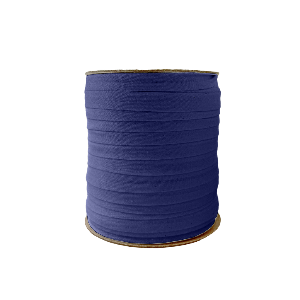 dark navy 1/2" single fold bias tape on a spool from Heit's Wholesale bulk sewing supply company