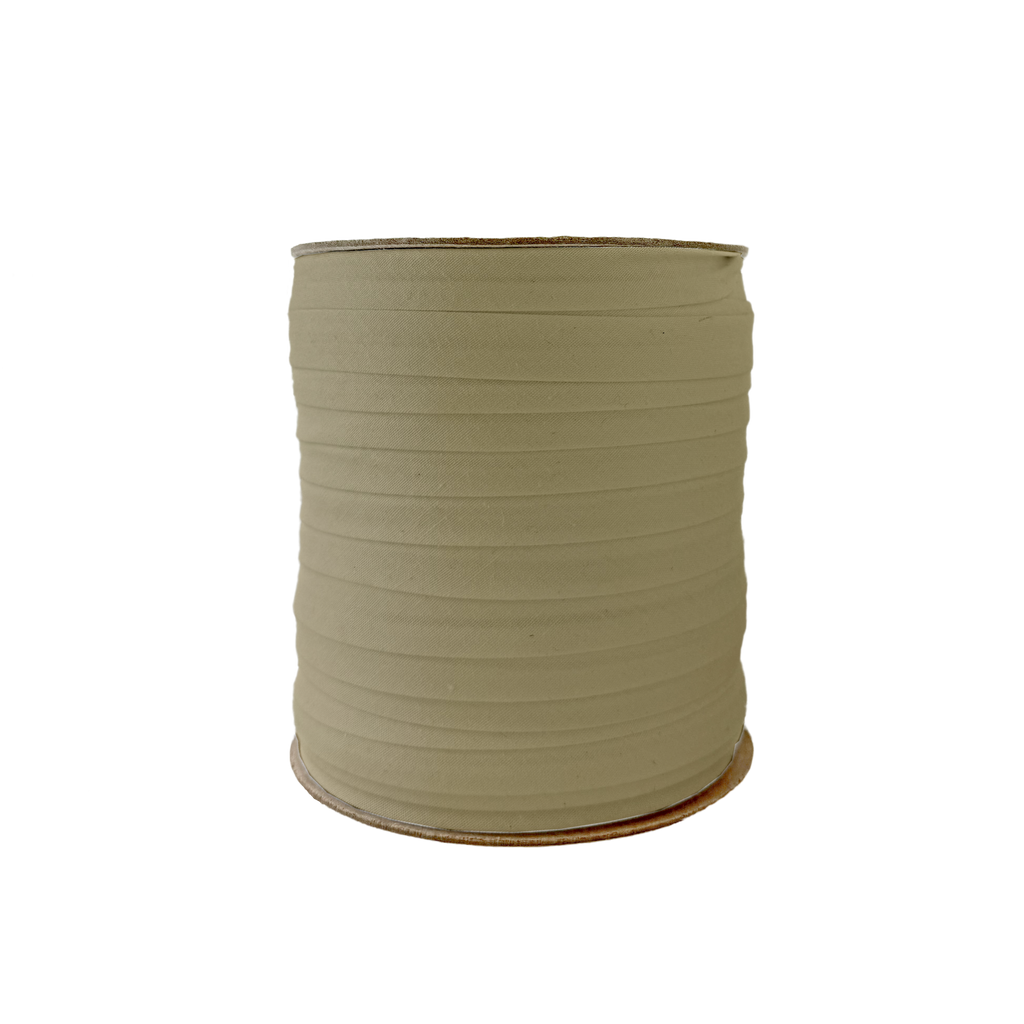 dark olive 1/2" single fold bias tape on a spool from Heit's Wholesale bulk sewing supply company