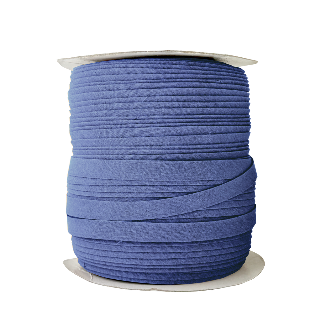 deep royal blue 1/2" double fold bias tape on a spool from Heit's Wholesale bulk sewing supply company