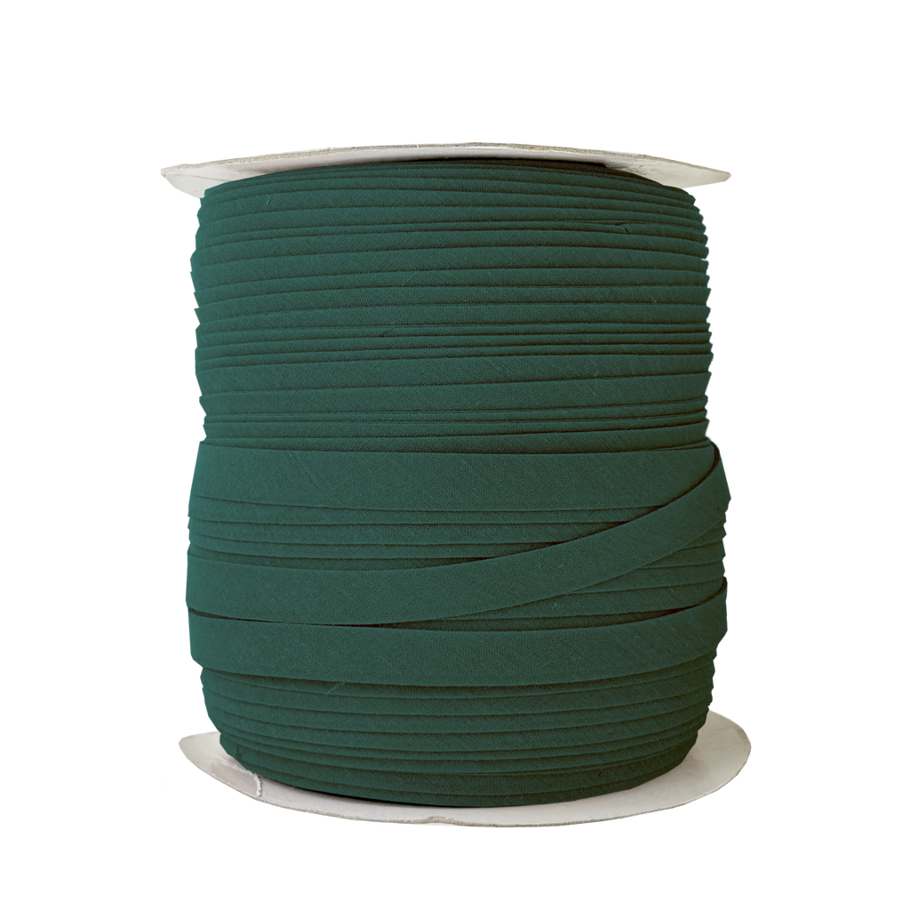 forest green 1/2" double fold bias tape on a spool from Heit's Wholesale bulk sewing supply company