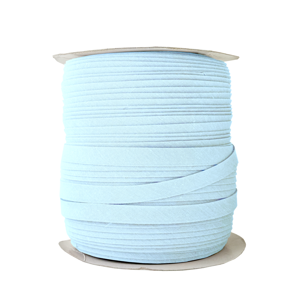 gay blue 1/2" double fold bias tape on a spool from Heit's Wholesale bulk sewing supply 