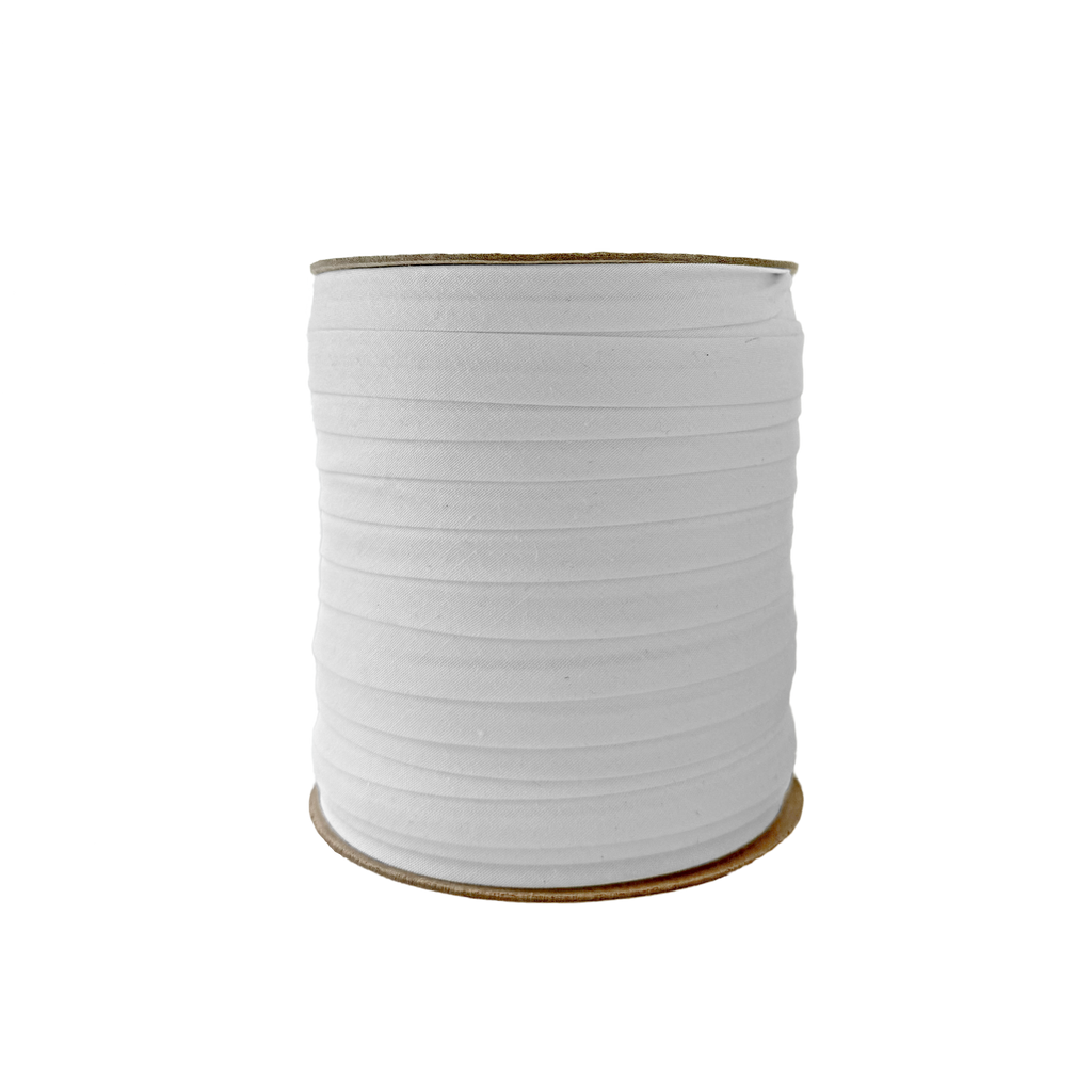 light gray 1/2" single fold bias tape on a spool from Heit's Wholesale bulk sewing supply company