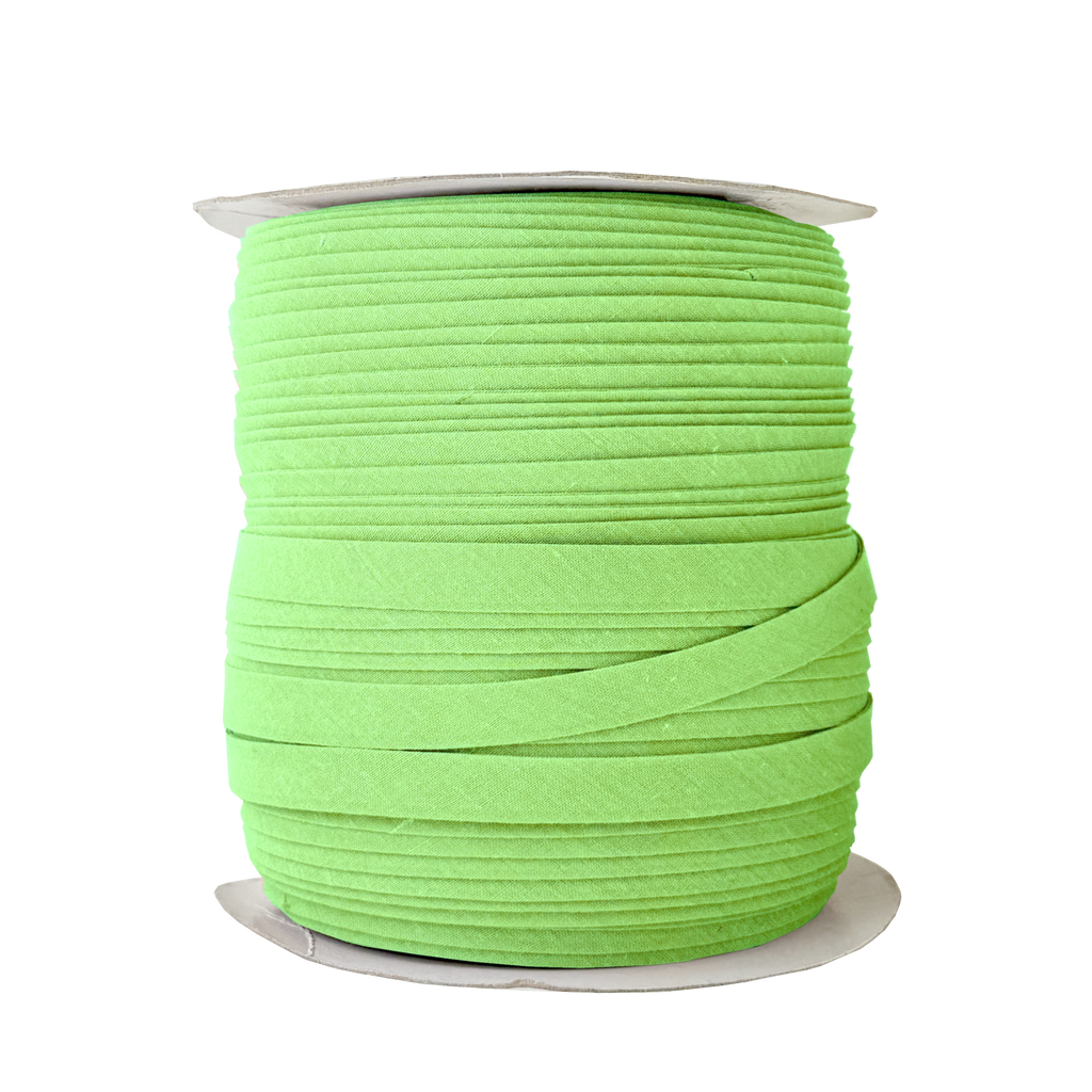 lime green 1/2" double fold bias tape on a spool from Heit's Wholesale bulk sewing supply company