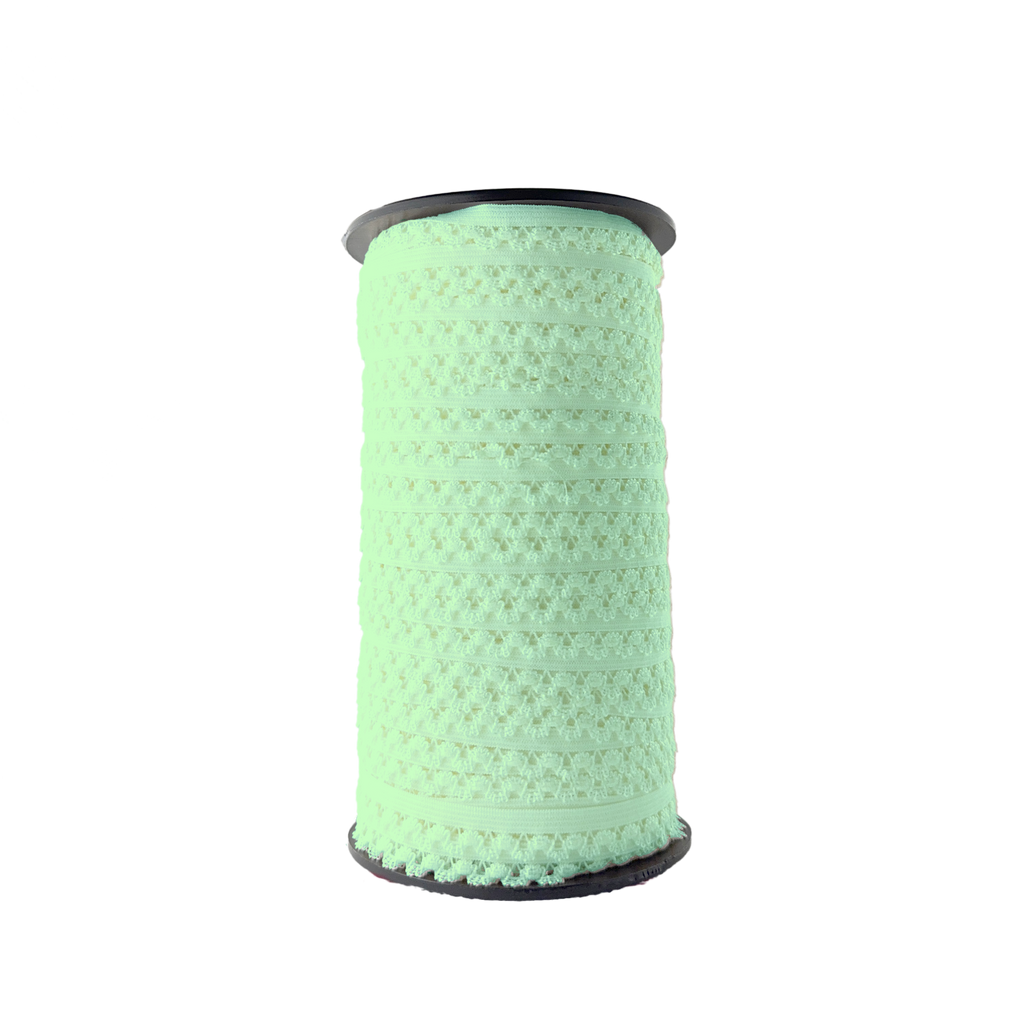 mint 1/2" knit decorative edge lingerie elastic on a spool from Heit's Wholesale bulk sewing supply company