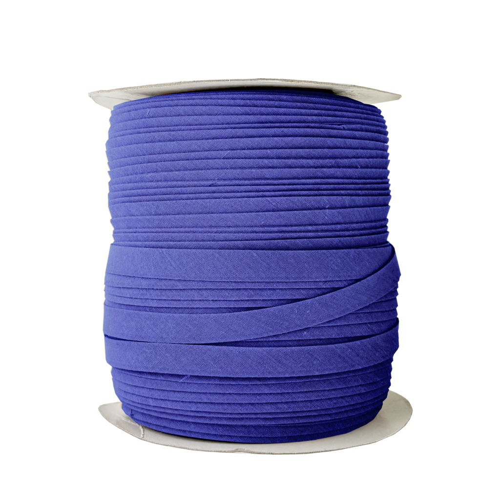 regal royal blue 1/2" double fold bias tape on a spool from Heit's Wholesale bulk sewing supply company