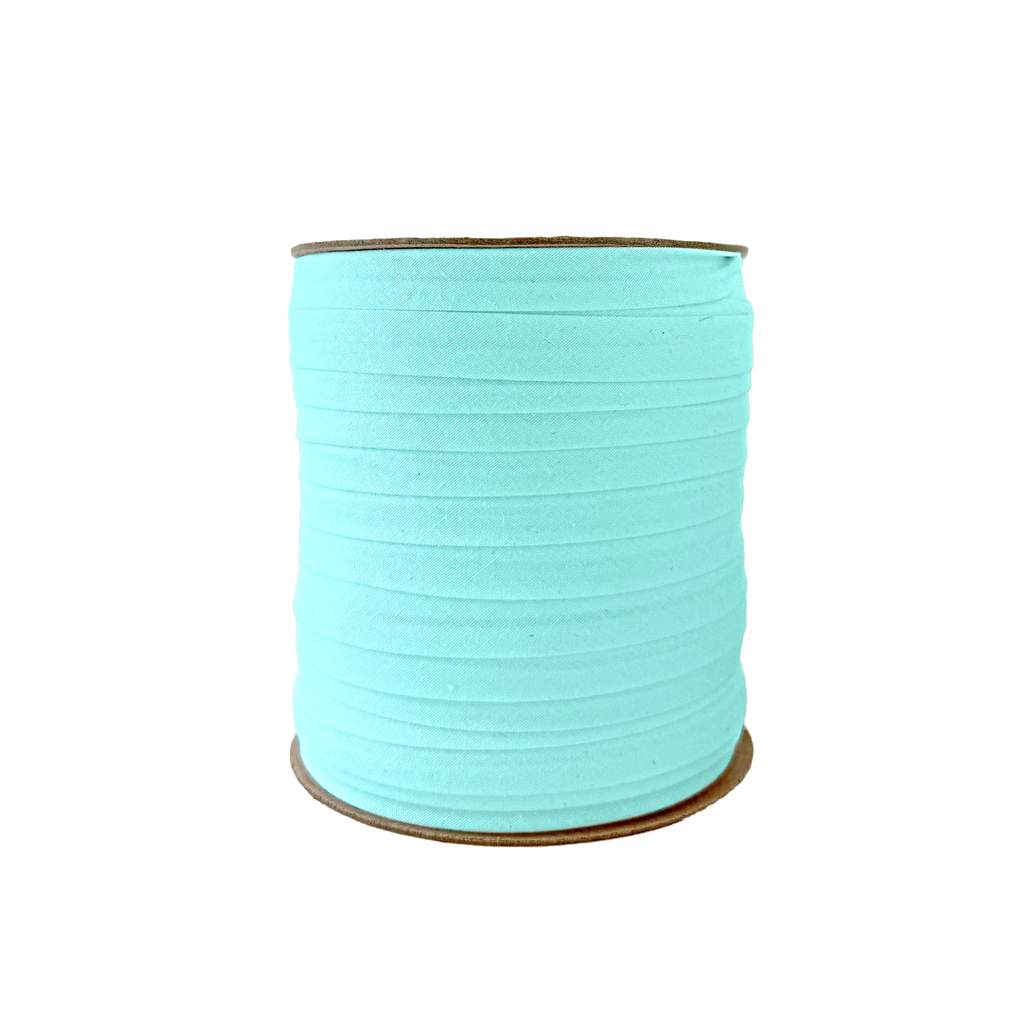 sky blue 1/2" single fold bias tape on a spool from Heit's Wholesale bulk sewing supply company