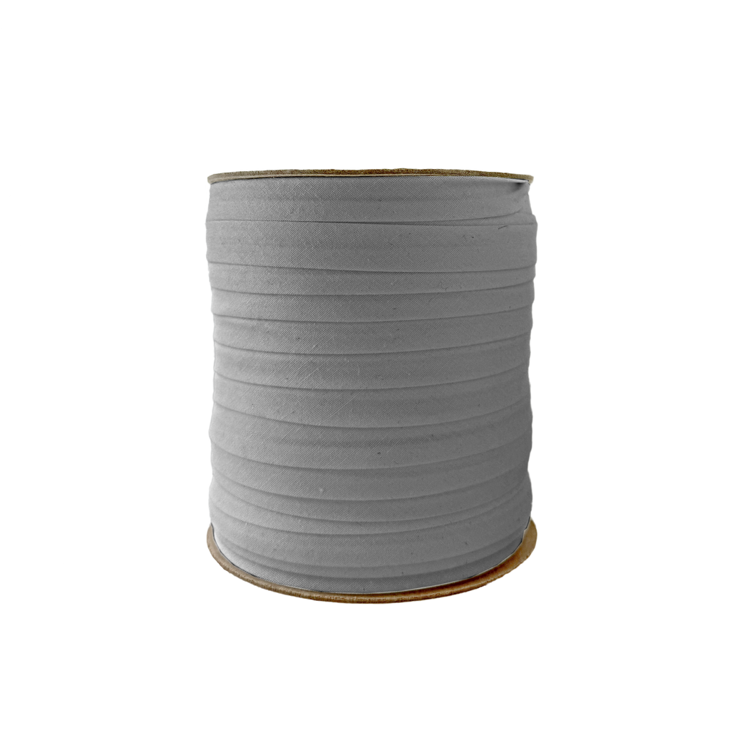 smoke gray 1/2" single fold bias tape on a spool from Heit's Wholesale bulk sewing supply company