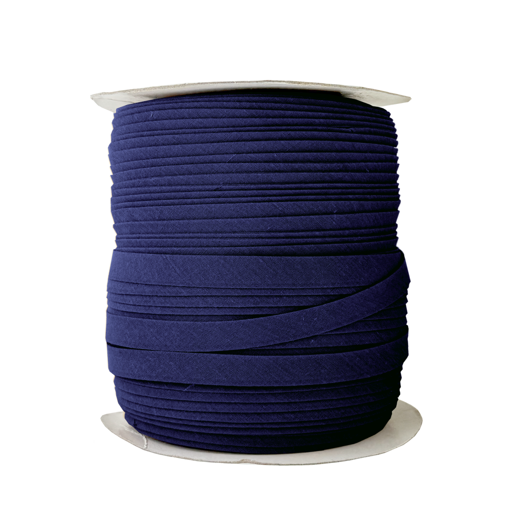 triste blue 1/2" double fold bias tape on a spool from Heit's Wholesale bulk sewing supply company
