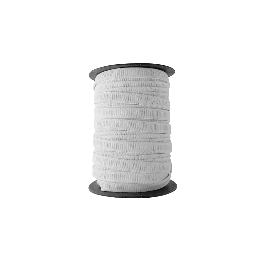 white 1/2" non-roll flat rib elastic on a spool from Heit's Wholesale bulk sewing supply company