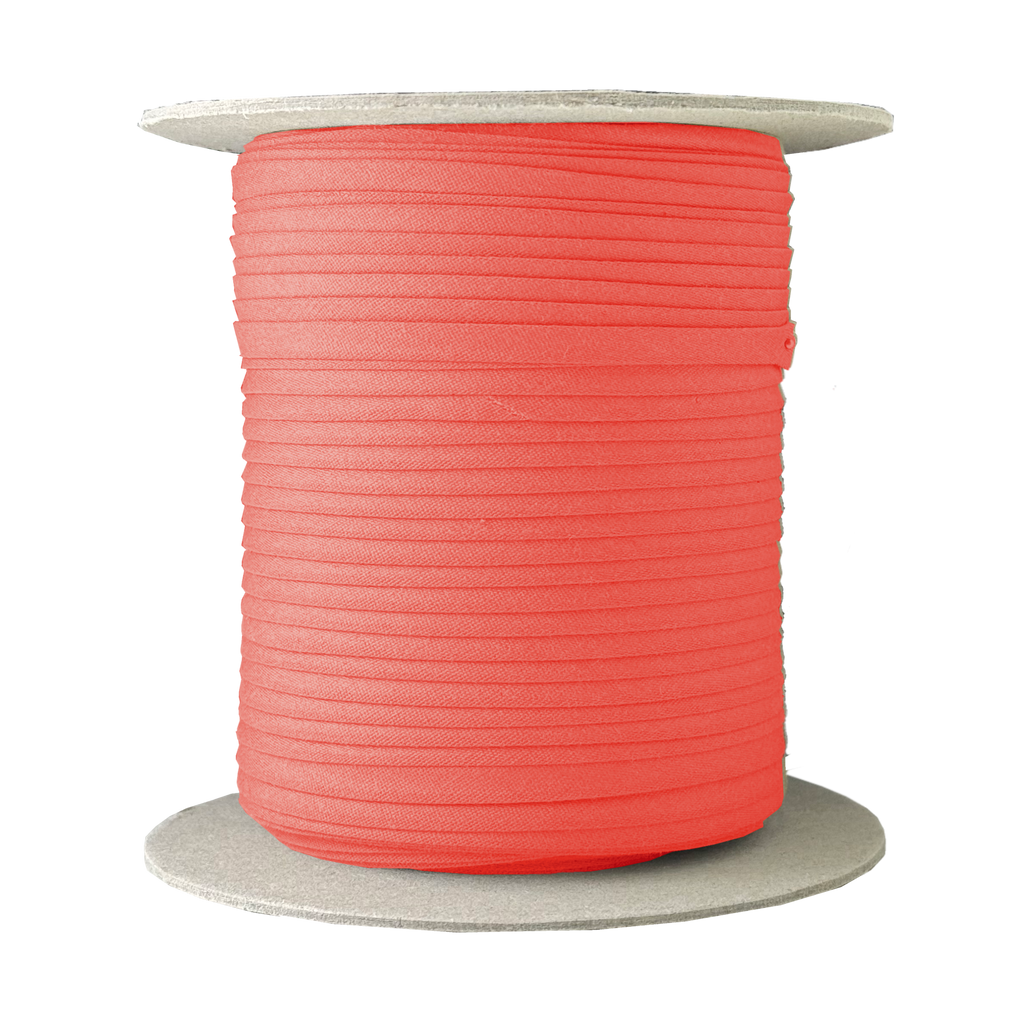 apple red 1/4" double fold bias tape on a spool from Heit's Wholesale bulk sewing supply company