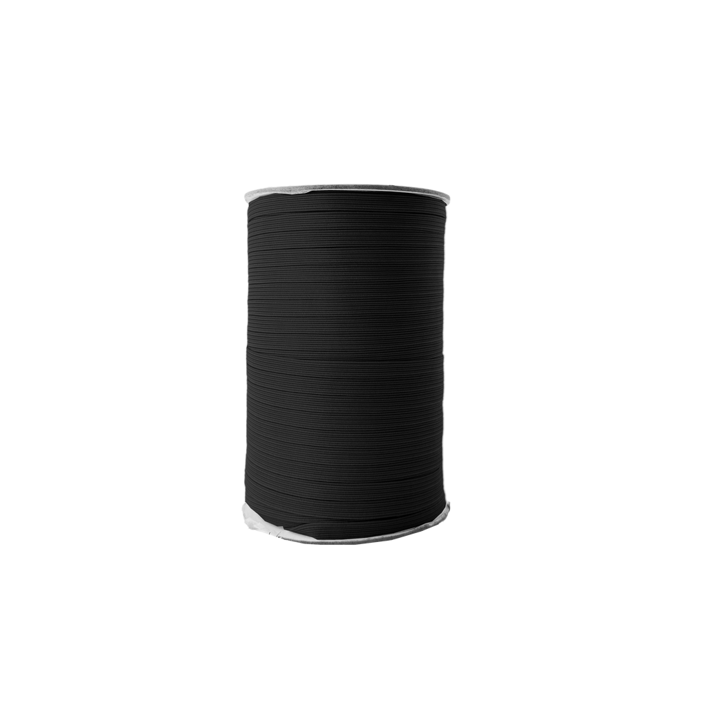 black 1/4" braided elastic on a spool from Heit's Wholesale bulk sewing supply company