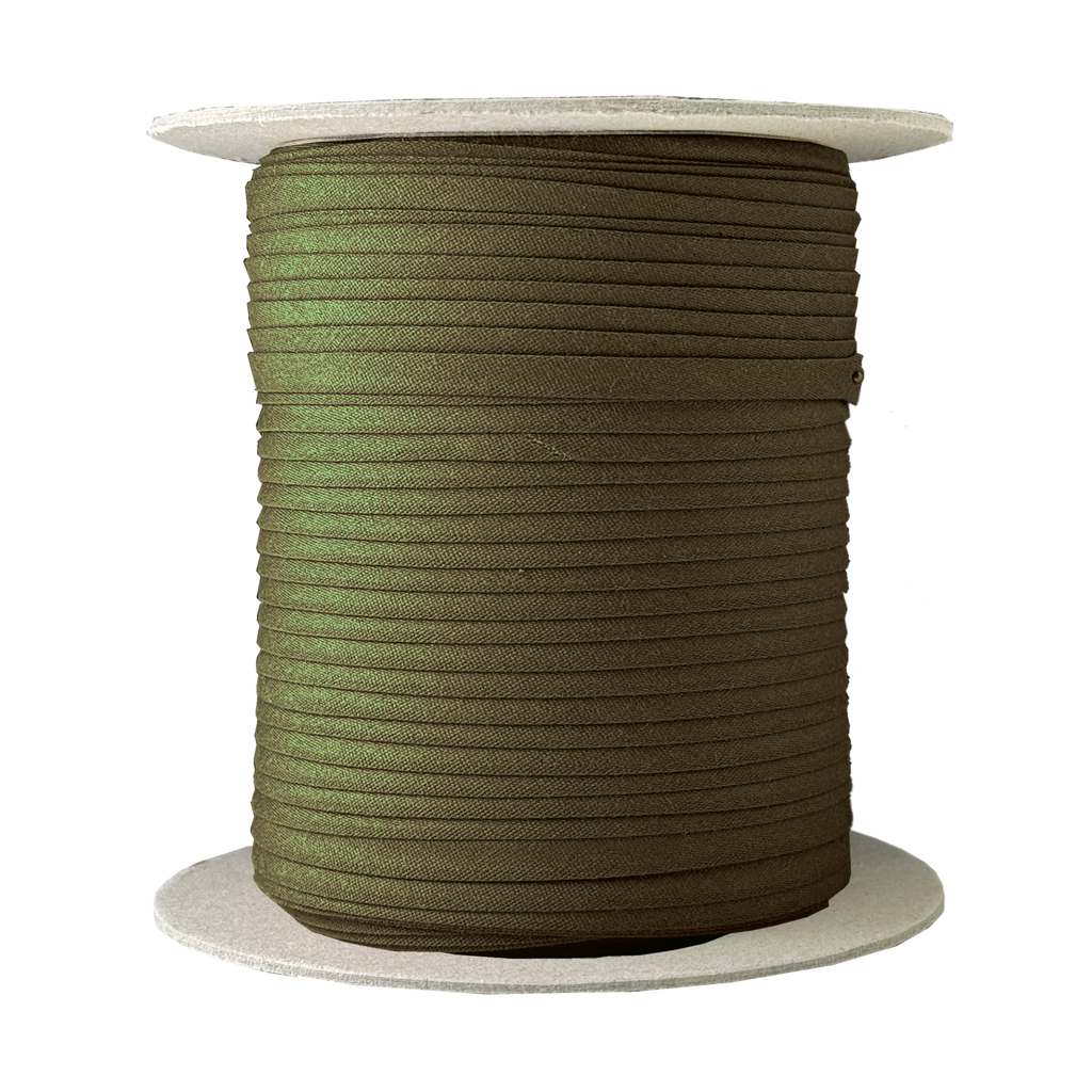 black olive 1/4" double fold bias tape on a spool from Heit's Wholesale bulk sewing supply company