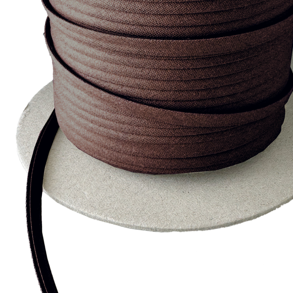 close up of the charlie brown 1/4" double fold bias tape on a spool from Heit's Wholesale bulk sewing supply company