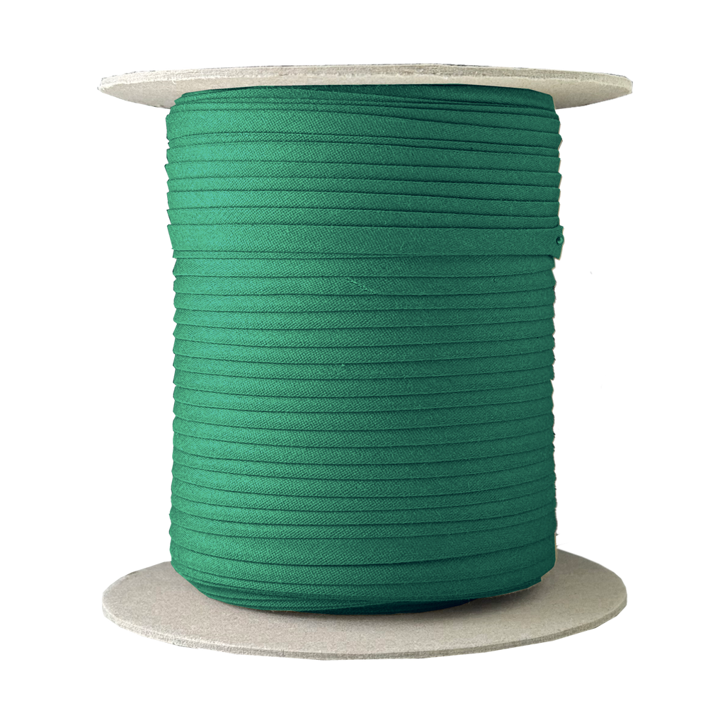 crystal green 1/4" double fold bias tape on a spool from Heit's Wholesale bulk sewing supply company