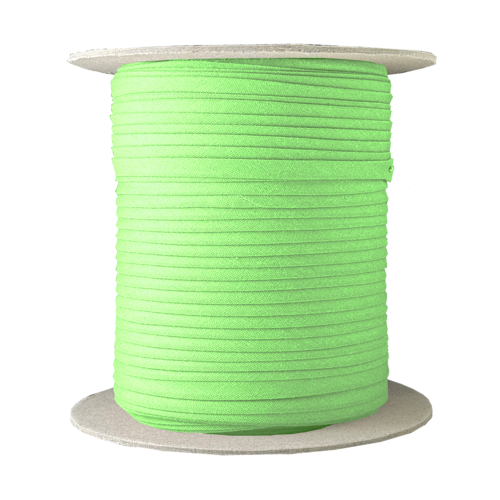 lime green 1/4" double fold bias tape on a spool from Heit's Wholesale bulk sewing supply company