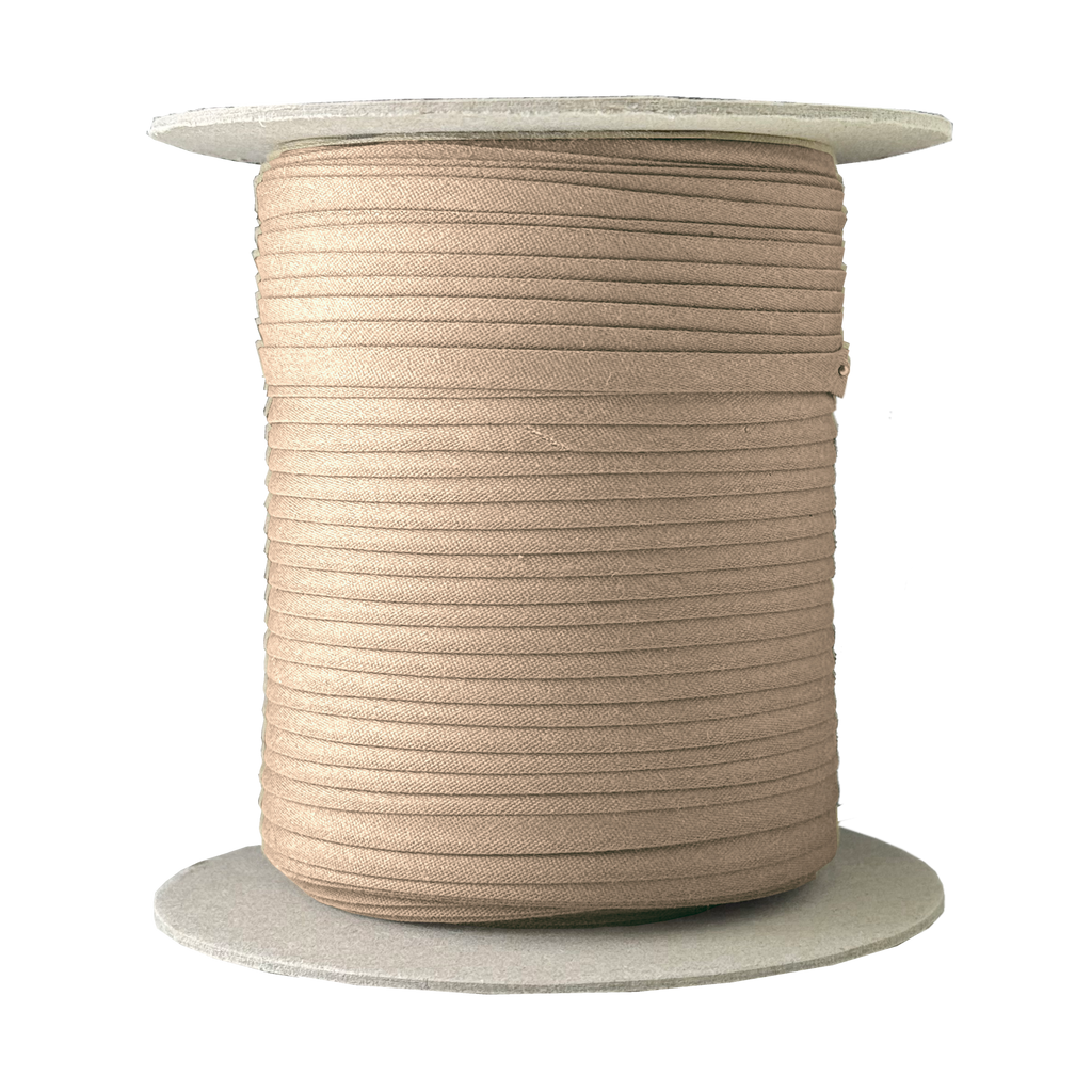 pecan brown 1/4" double fold bias tape on a spool from Heit's Wholesale bulk sewing supply company