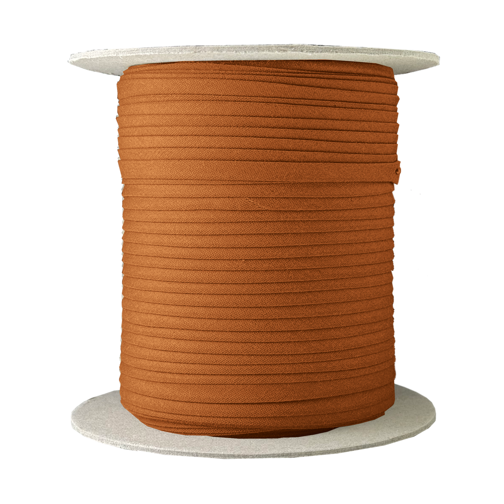 sandlewood brown 1/4" double fold bias tape on a spool from Heit's Wholesale bulk sewing supply company