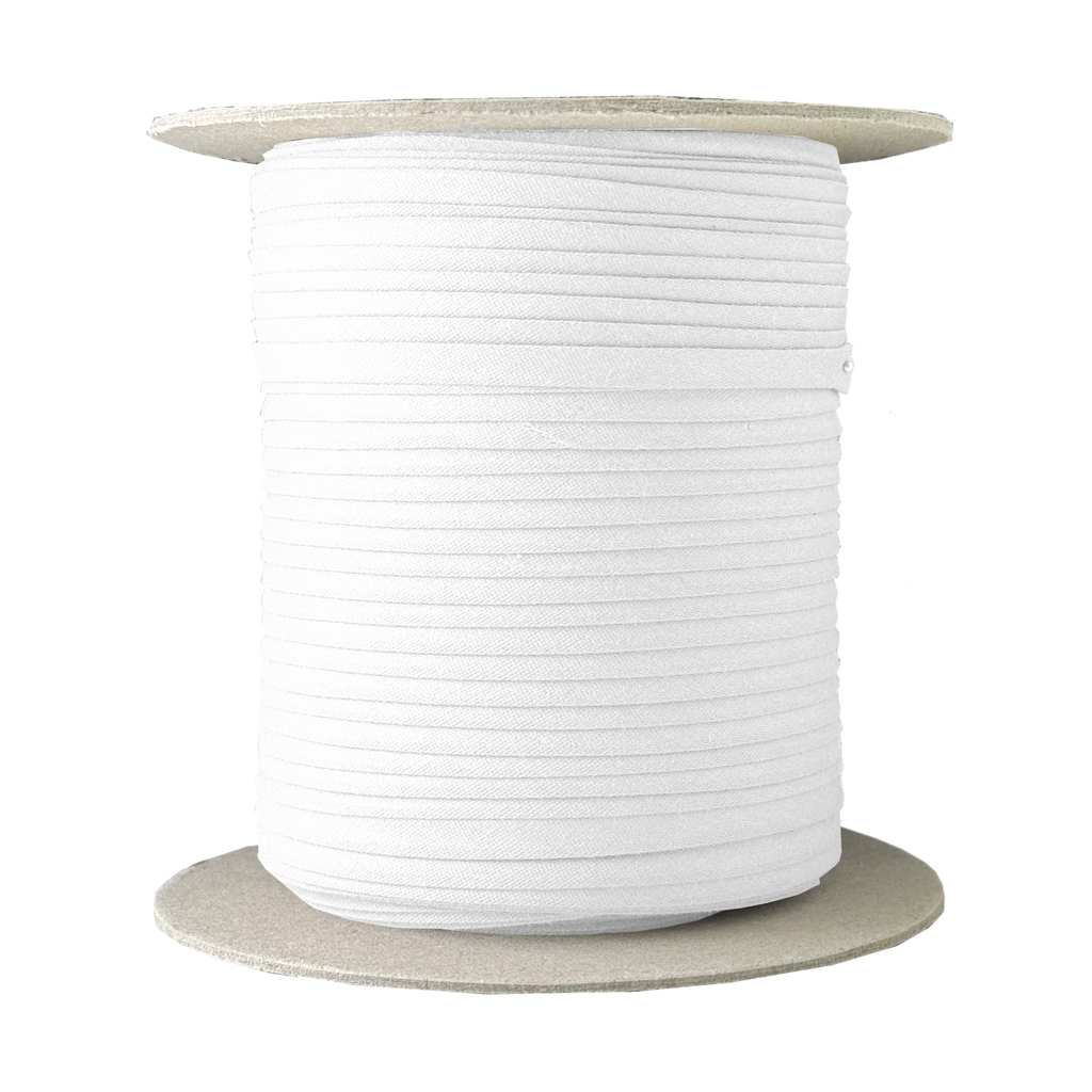 white 1/4" double fold bias tape on a spool from Heit's Wholesale bulk sewing supply company