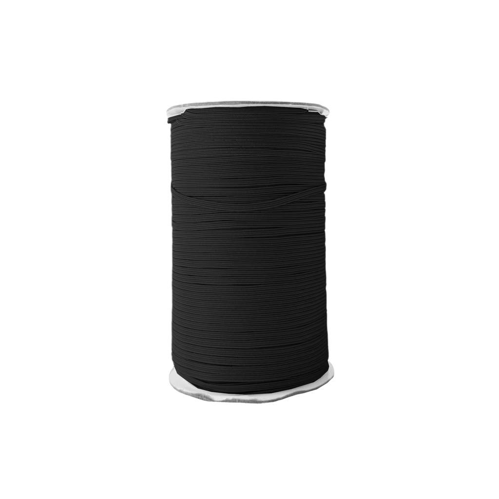 black 1/8" braided elastic on a spool from Heit's Wholesale bulk sewing supply company