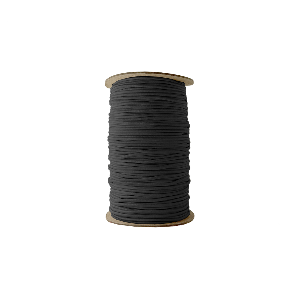 black 1/8" black tubular elastic on a spool from Heit's Wholesale bulk sewing supply company