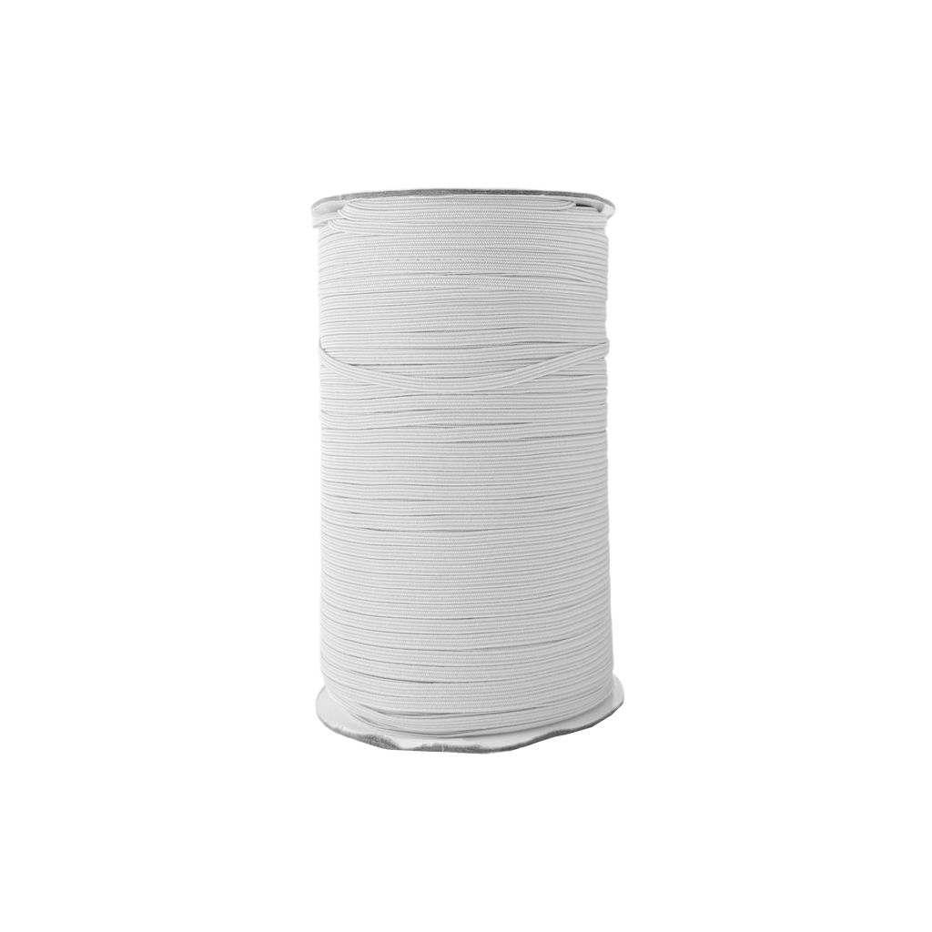 white 1/8" braided elastic on a spool from Heit's Wholesale bulk sewing supply company