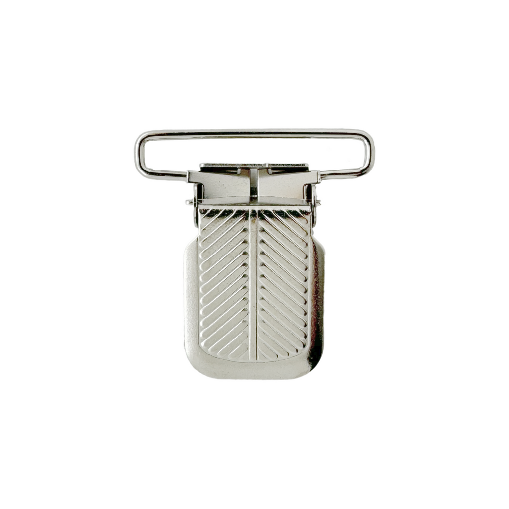 silver 1+1/2" herringbone suspender clip from Heit's Wholesale bulk sewing supply company