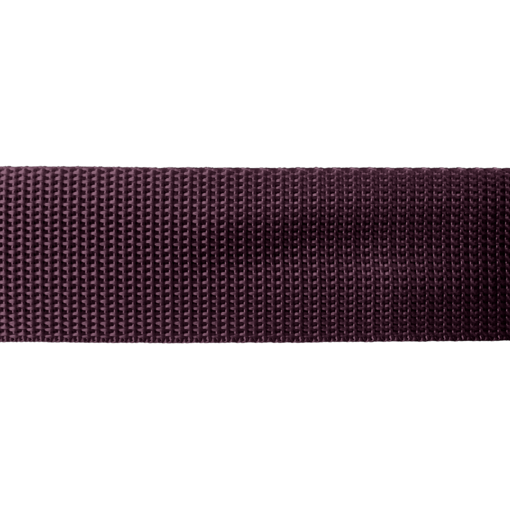 close up of the burgundy 1+1/2" polypro webbing on a spool from Heit's Wholesale bulk sewing supply company