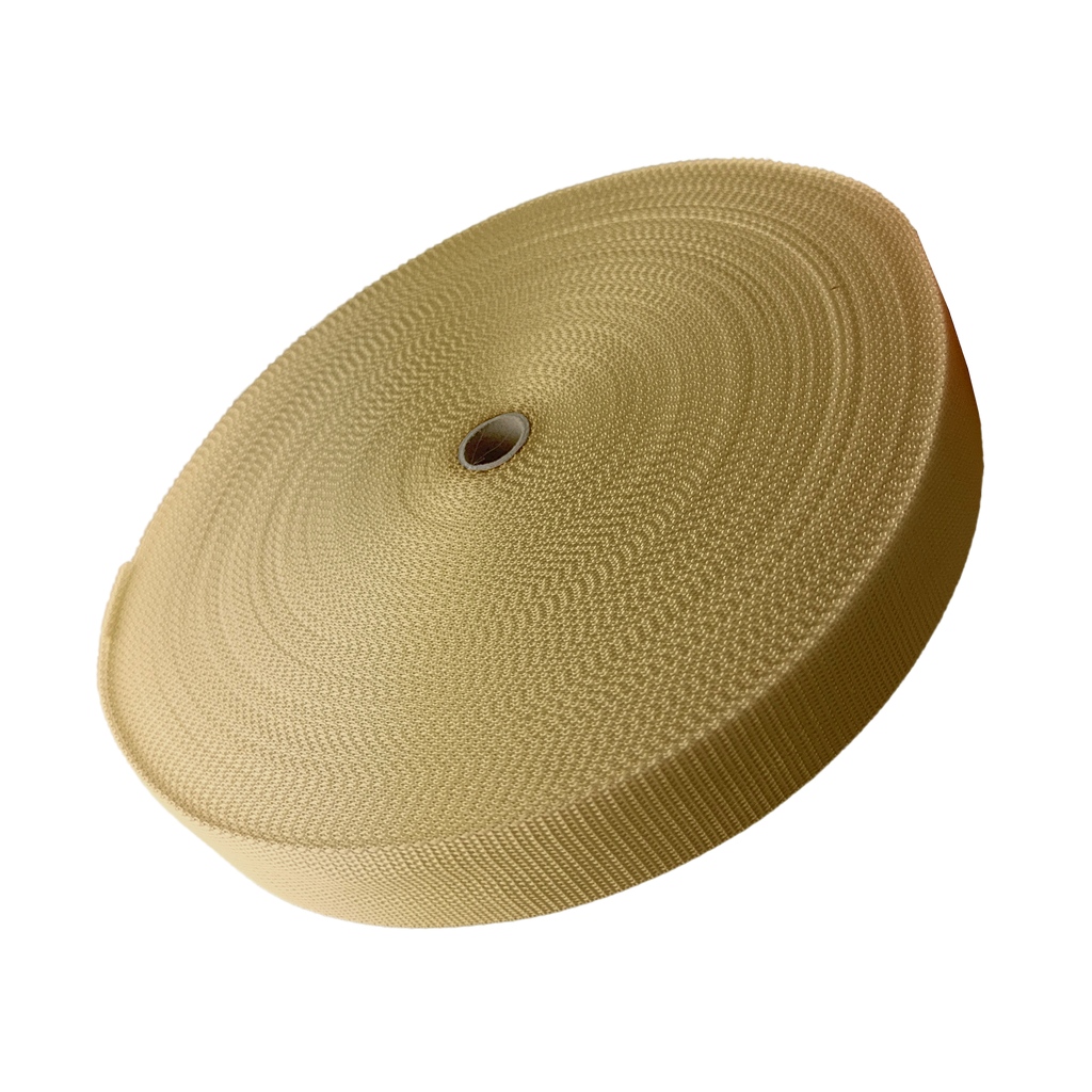 tan 1+1/2" polypro webbing on a spool from Heit's Wholesale bulk sewing supply 