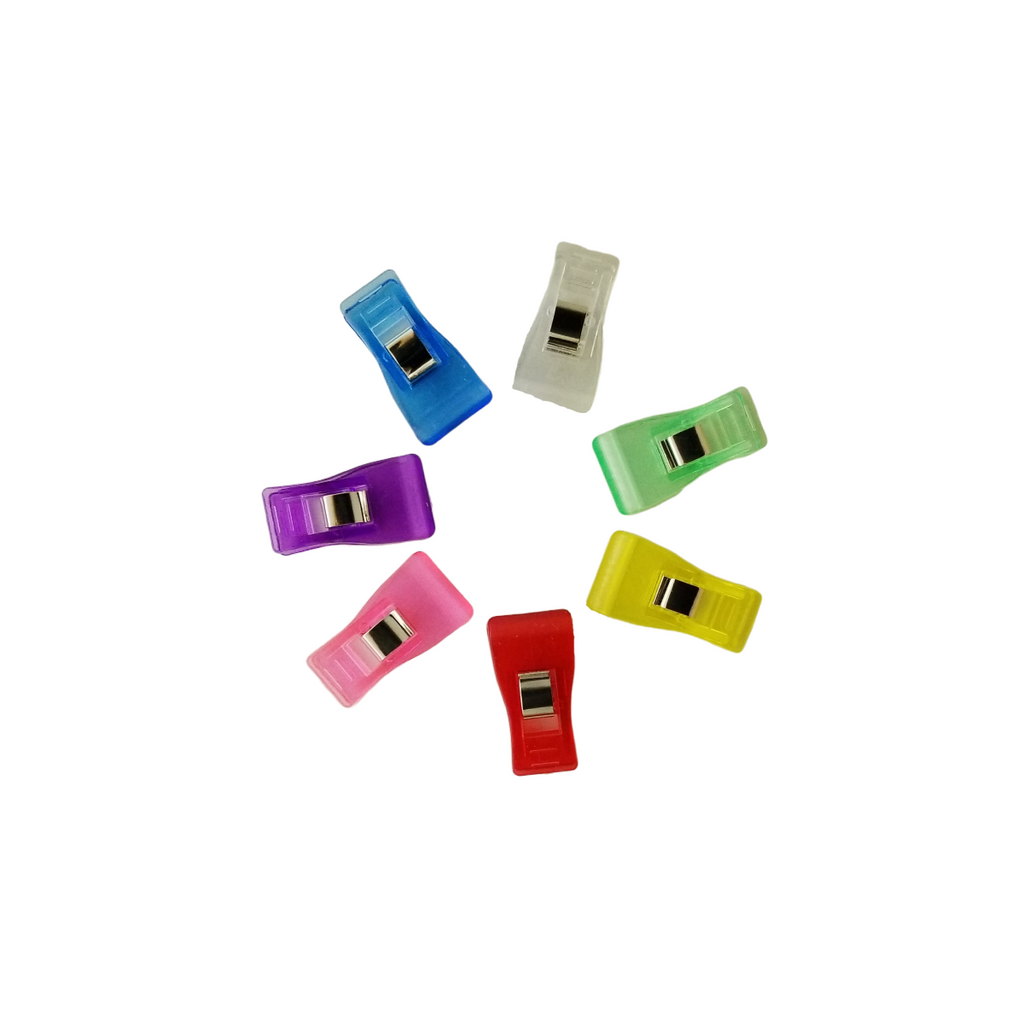 group of the 1+1/2" assorted colors quilting clips from Heit's Wholesale bulk sewing supply company