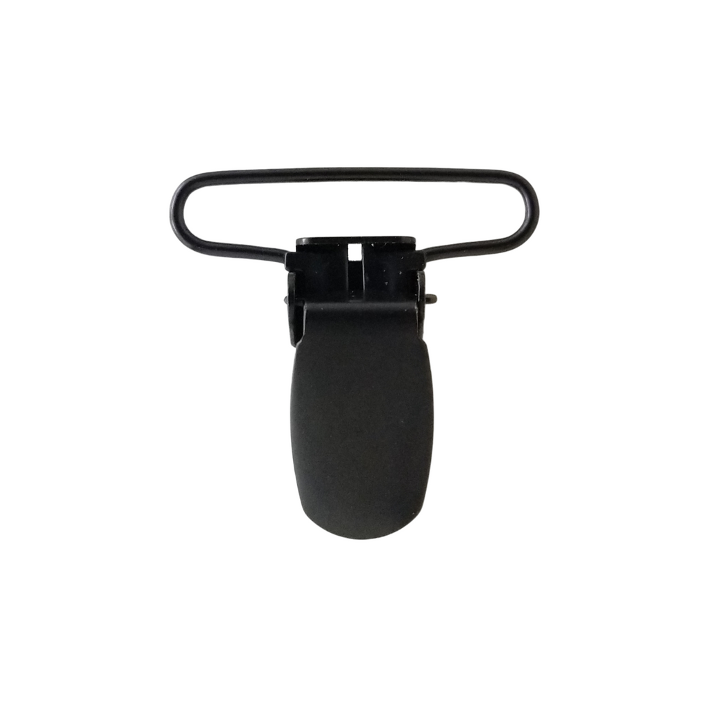 black 1+1/2" suspender clip with pin from Heit's Wholesale bulk sewing supply company