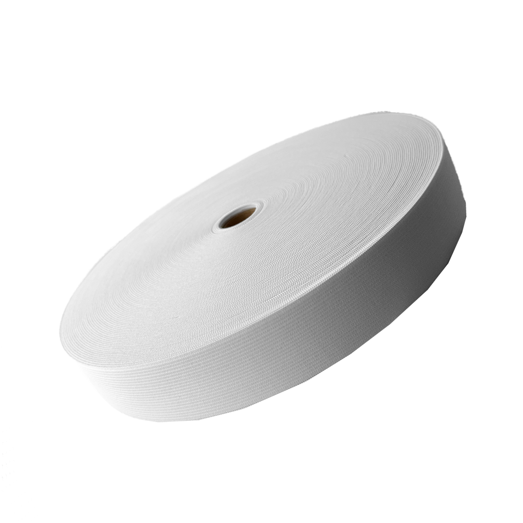 white 1+1/2" knit elastic on a spool from Heit's Wholesale bulk sewing supply company