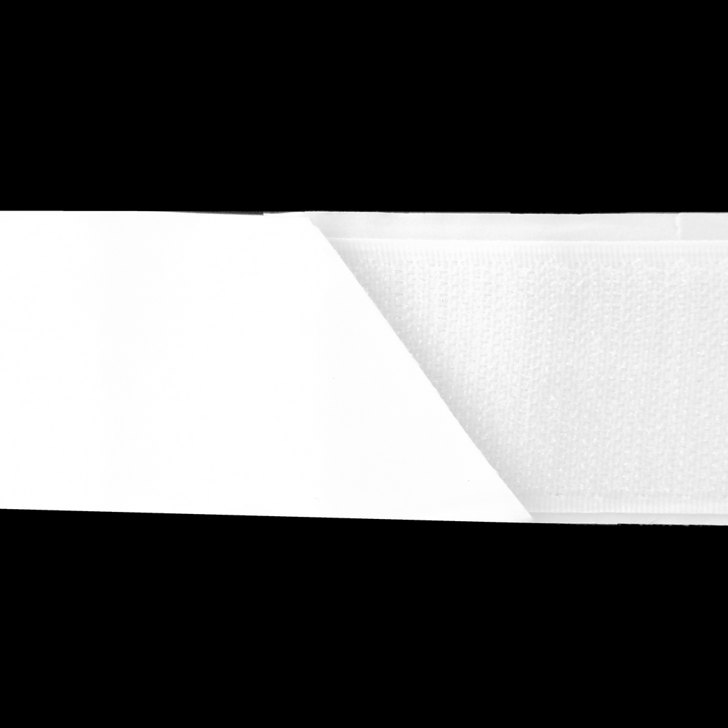 close up of the white 1+1/2" self-adhesive Velcro on a spool from Heit's Wholesale bulk sewing supply company