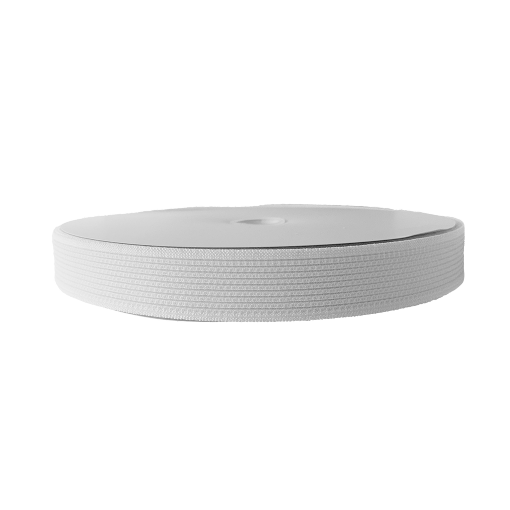white 1+1/2" super stretch elastic on a spool from Heit's Wholesale bulk sewing supply company