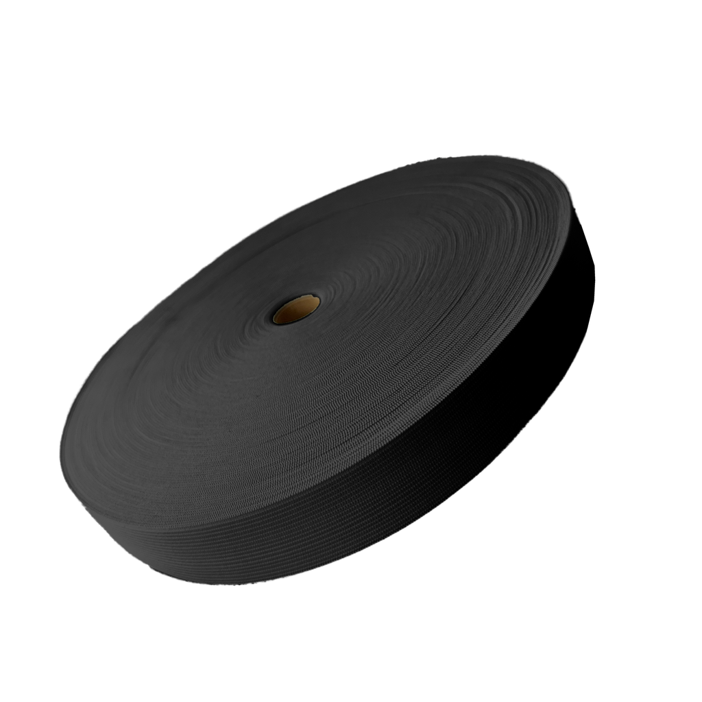 black 1+1/4" knit elastic on a spool from Heit's Wholesale bulk sewing supply company