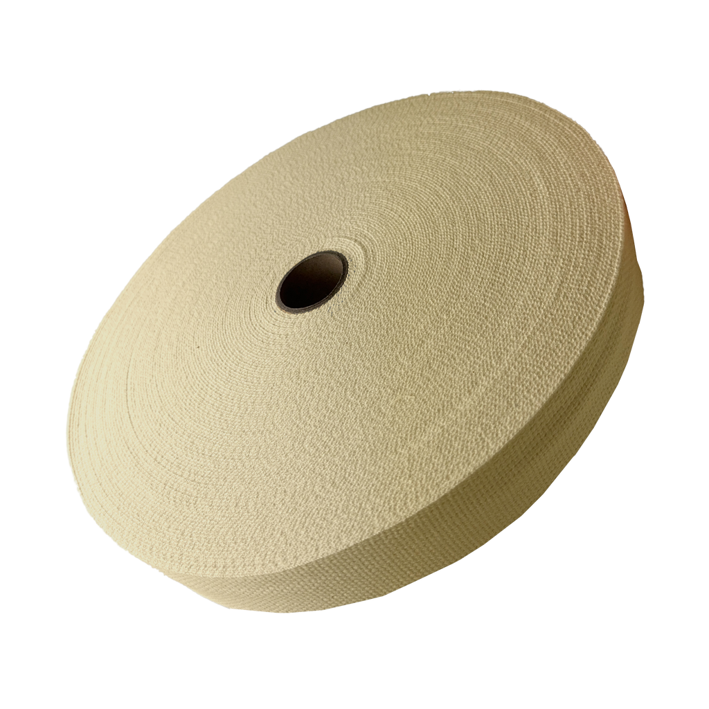 natural 1+1/4" cotton webbing on a spool from Heit's Wholesale bulk sewing supply company