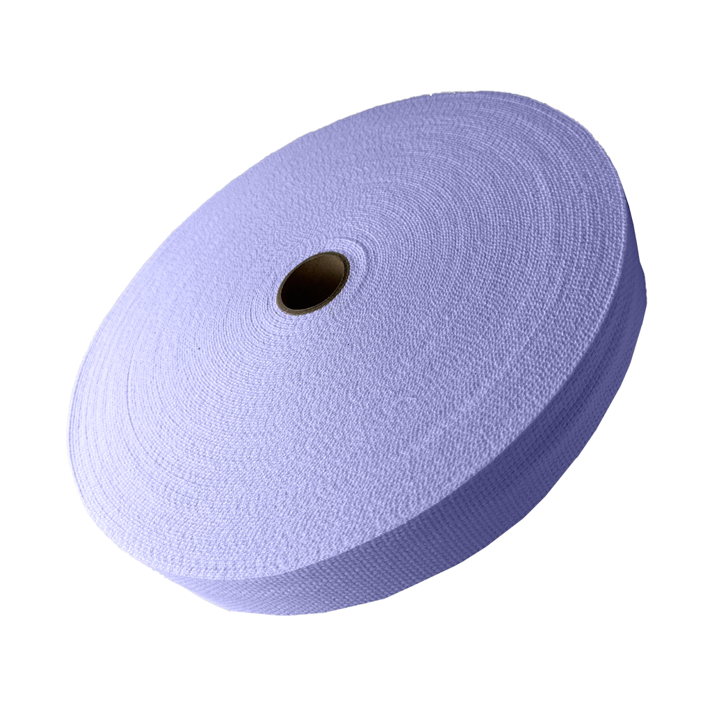 light blue 1+1/4" cotton webbing on a spool from Heit's Wholesale bulk sewing supply company