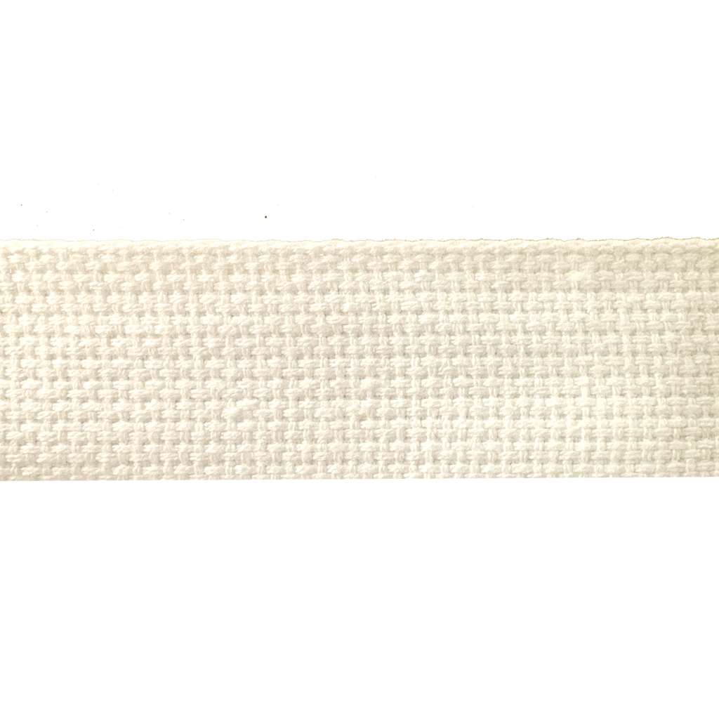 close up of the natural 1+1/4" cotton webbing on a spool from Heit's Wholesale bulk sewing supply company