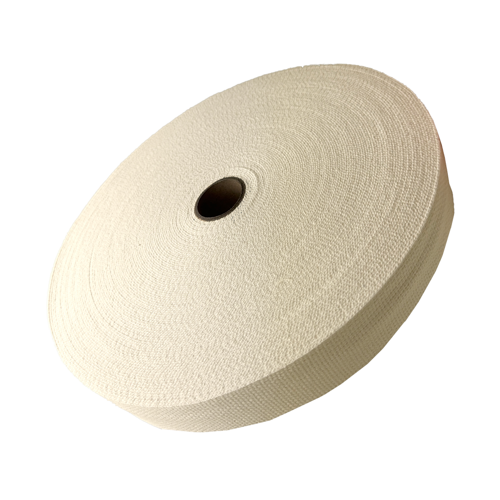 natural 1+1/4" cotton webbing on a spool from Heit's Wholesale bulk sewing supply company